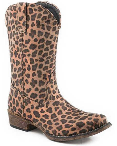 Image #1 - Roper Little Girls' Riley Cheetah Print Western Boots - Snip Toe, Tan, hi-res