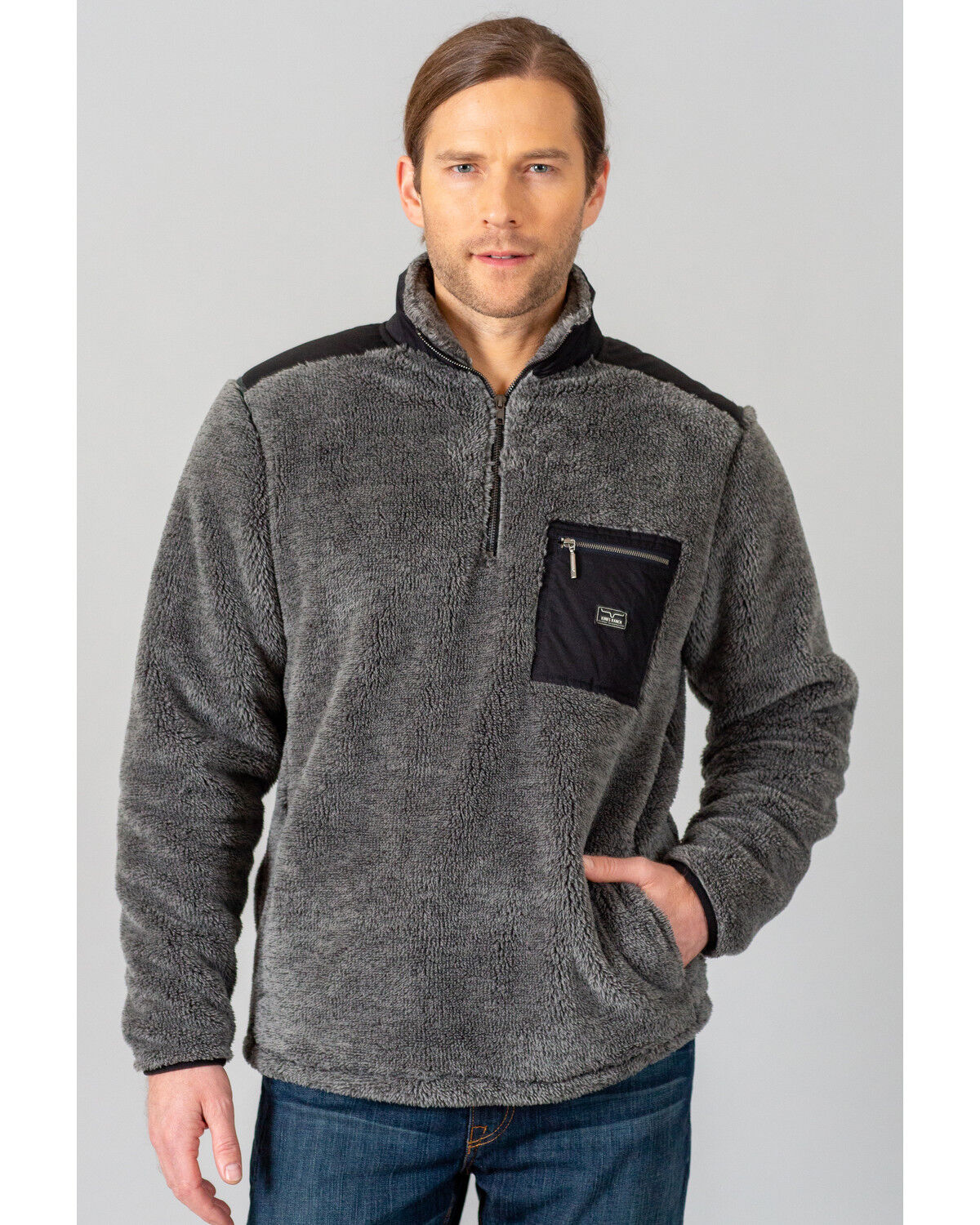 Image #2 - Kimes Ranch Men's Whiskey Fleece 1/4 Zip Pullover, Grey, hi-res