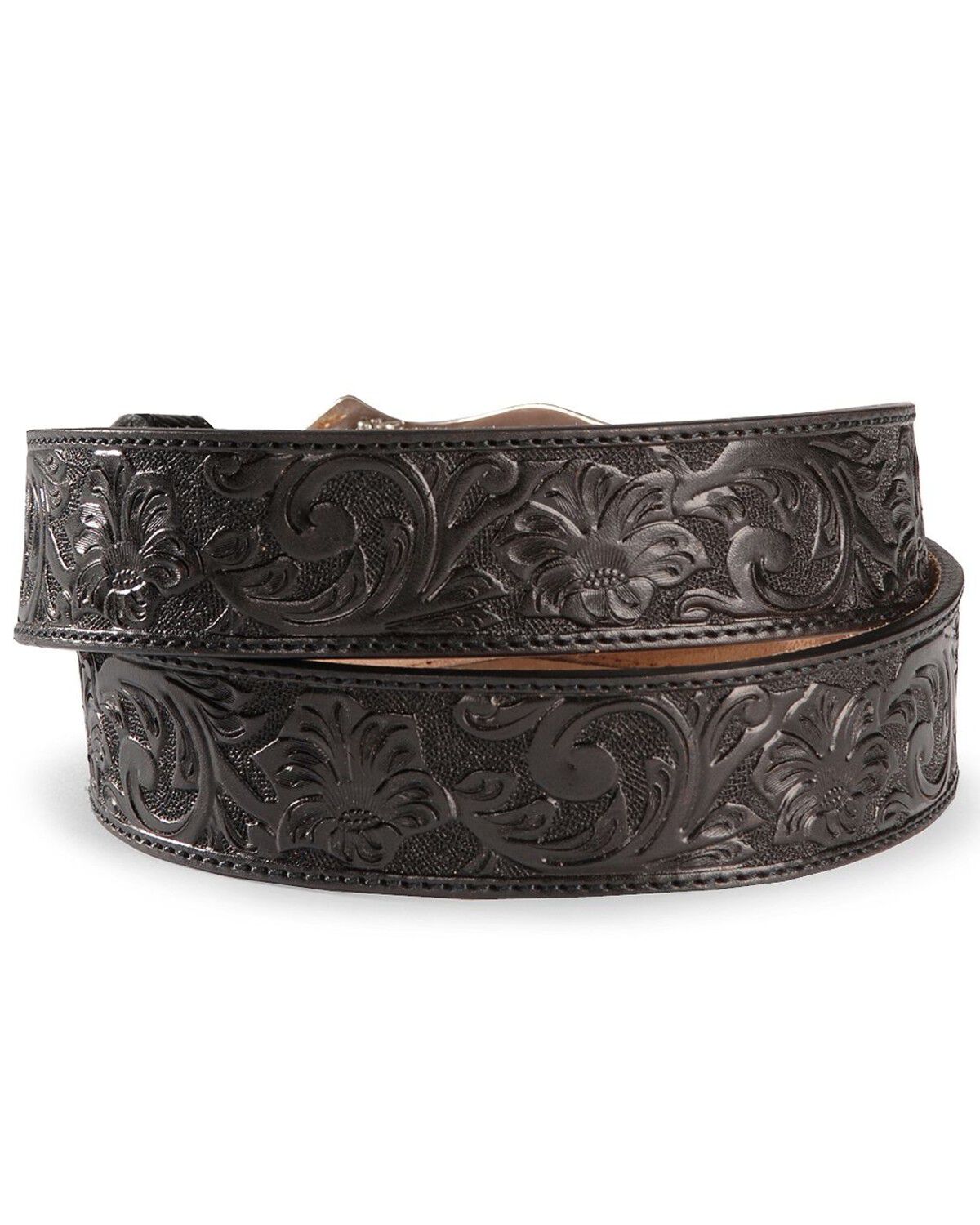 Image #2 - Justin Men's Longhorn Buckle Leather Belt, Black, hi-res