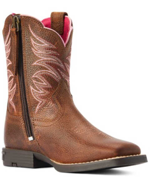 Image #1 - Ariat Girls' Firecatcher Easy Fit Short Western Boots - Wide Square Toe , Brown, hi-res