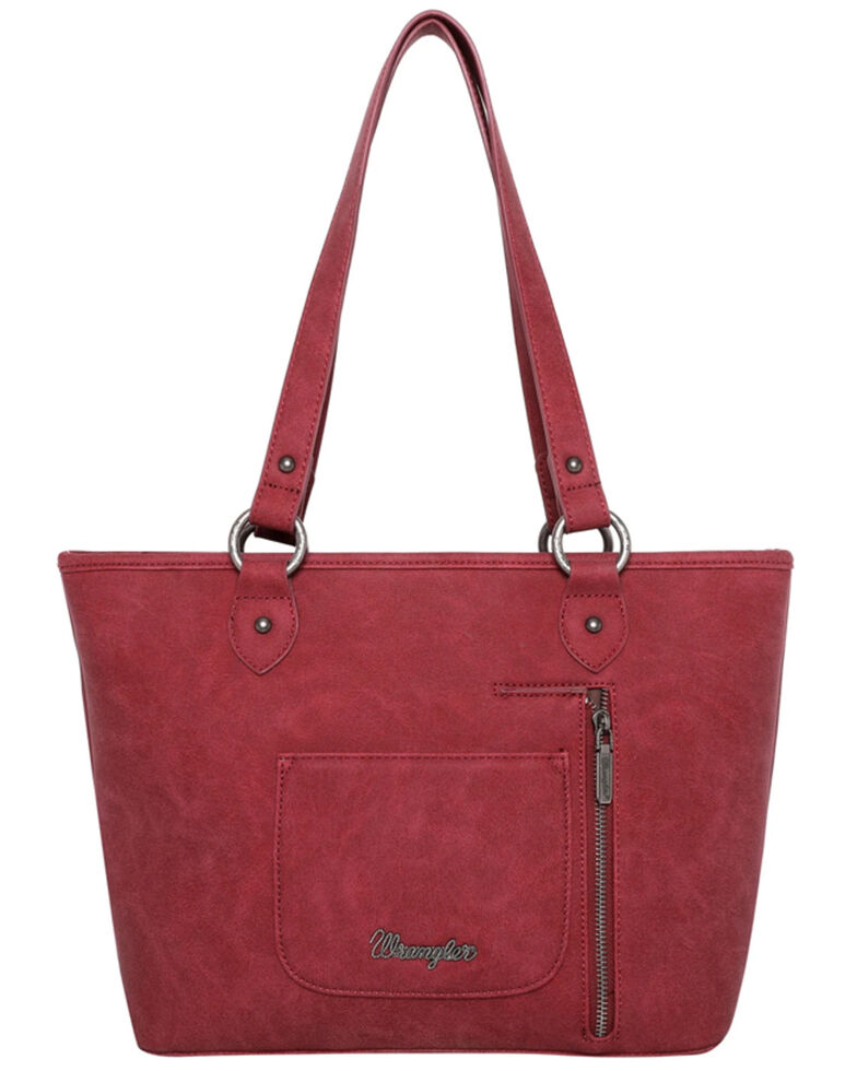 Montana West Women's Embroidered Fringe Conceal Tote Handbag, Red, hi-res