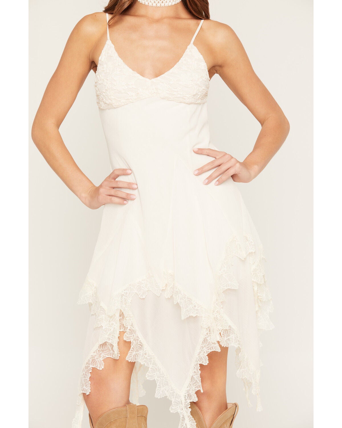 Image #3 - Miss Me Women's Hanky Hem Sleeveless Mini Dress, Off White, hi-res