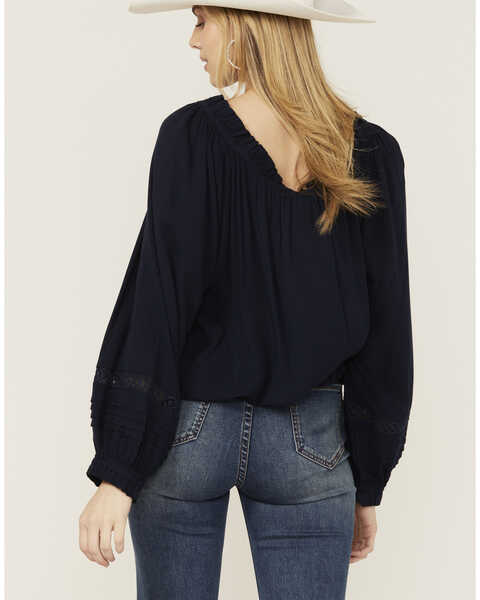 Image #4 - Wild Moss Women's Lace Detail Peasant Top, Navy, hi-res