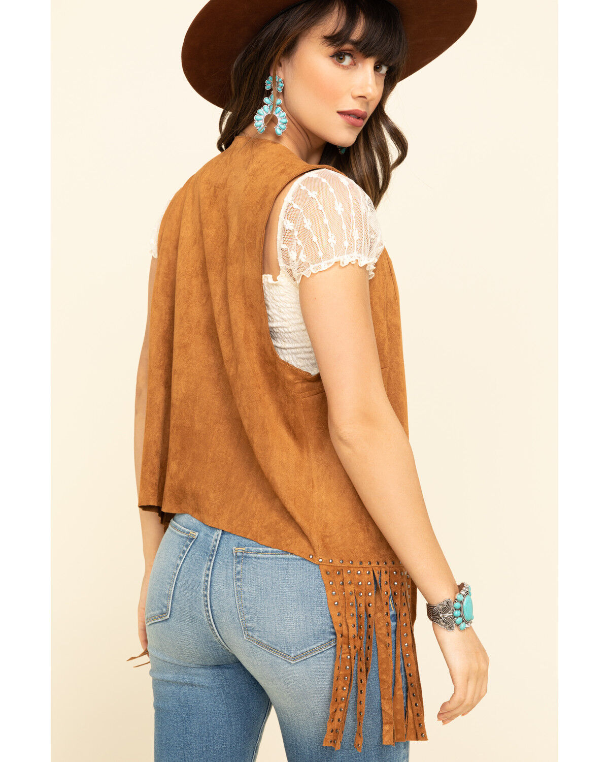 Image #2 - Vocal Women's Studded Fringe Vest, Camel, hi-res