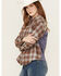 Image #4 - Cleo + Wolf Women's Mixed Media Plaid Print Button-Down Graphic Flannel Shirt , Indigo, hi-res