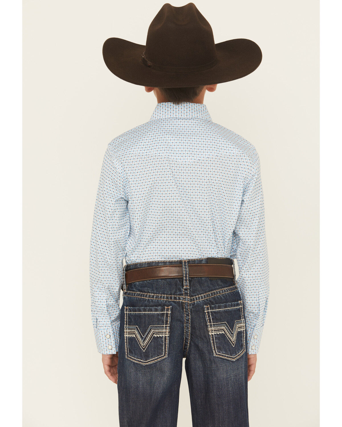 Image #4 - Wrangler 20X Boys' Geo Print Long Sleeve Snap Stretch Western Shirt, Blue, hi-res