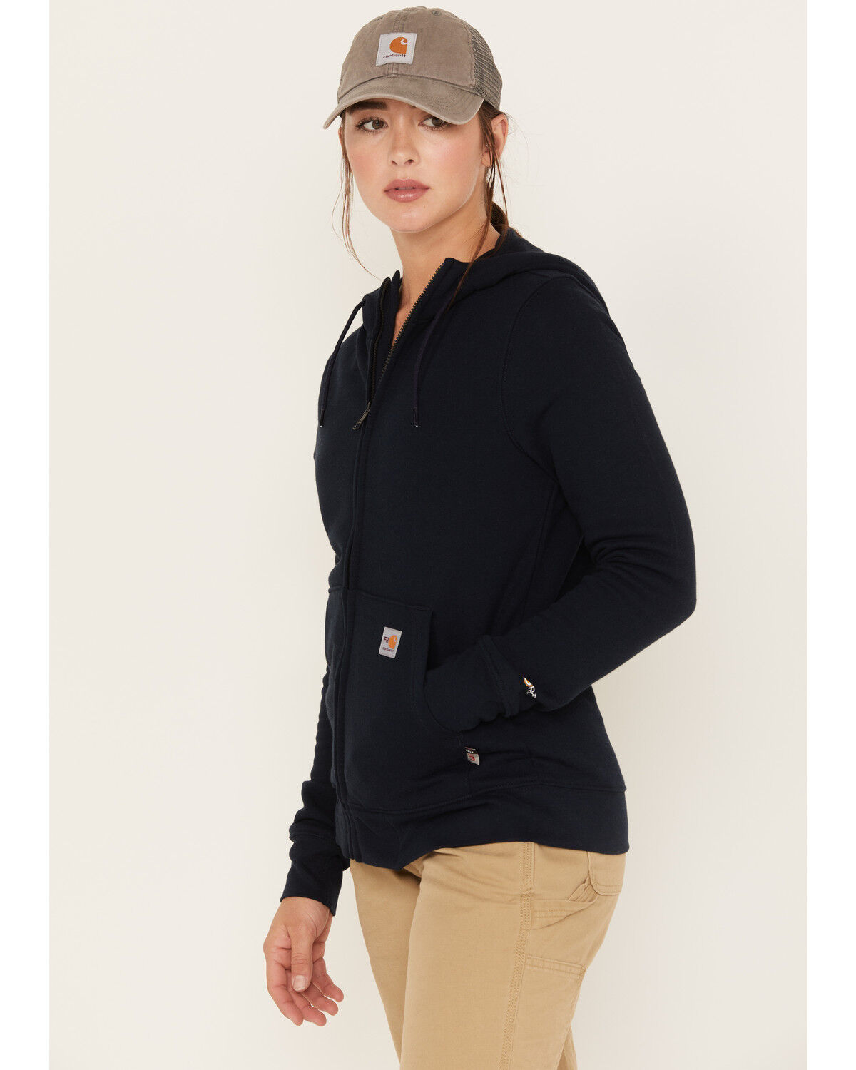 Image #2 - Carhartt Women's Force FR Relaxed Fit Zip Front Sweatshirt Work Hoodie, Navy, hi-res