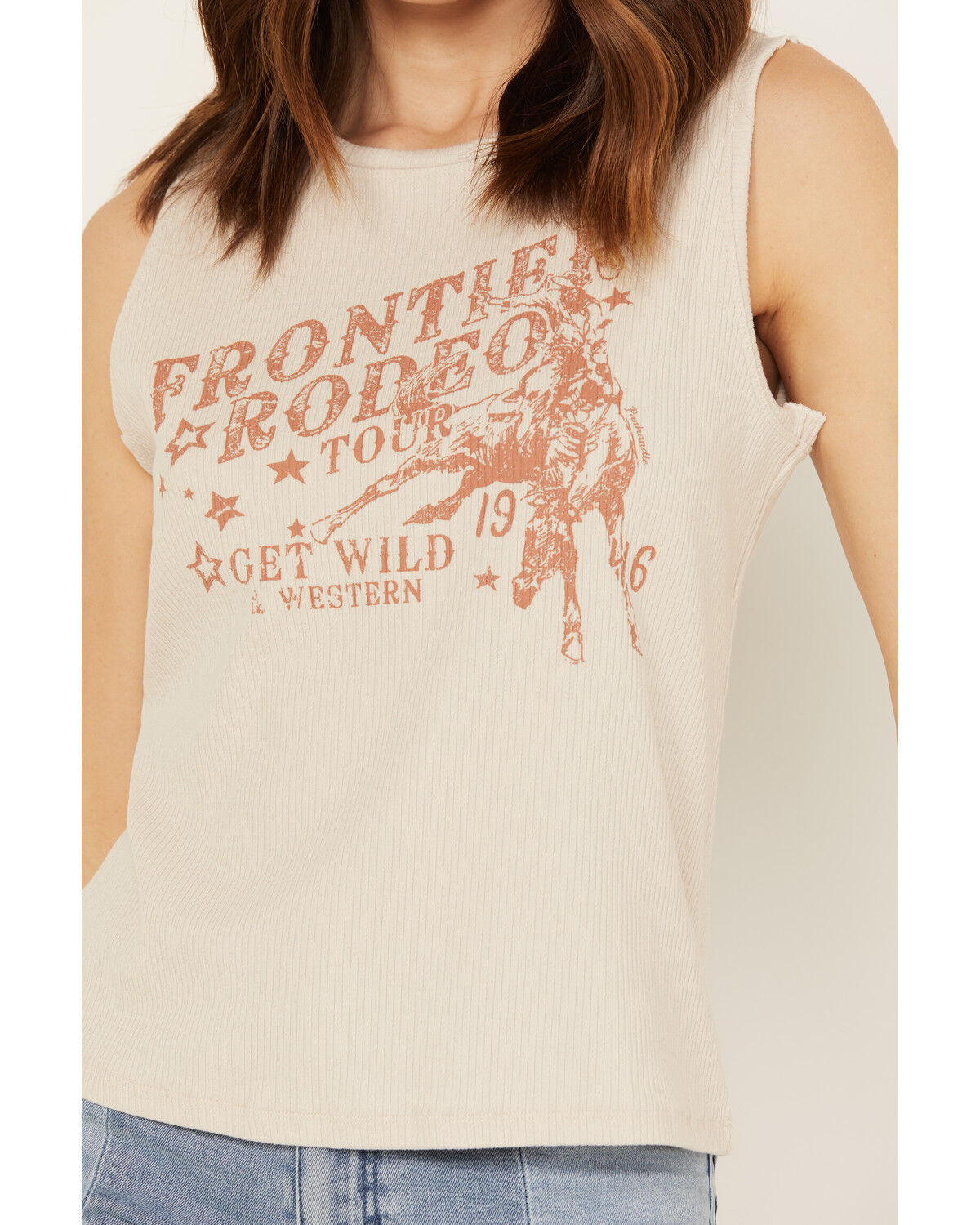 Image #3 - Panhandle Women's Rib Knit Graphic Sleeveless Tank, Cream, hi-res