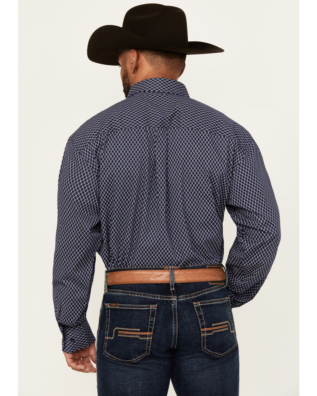Image #4 - George Strait By Wrangler Men's Geo Print Long Sleeve Button-Down Stretch Western Shirt, Navy, hi-res
