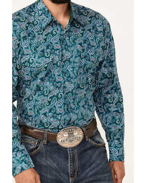 Image #3 - Roper Men's Amarillo Paisley Print Long Sleeve Snap Western Shirt, Blue, hi-res