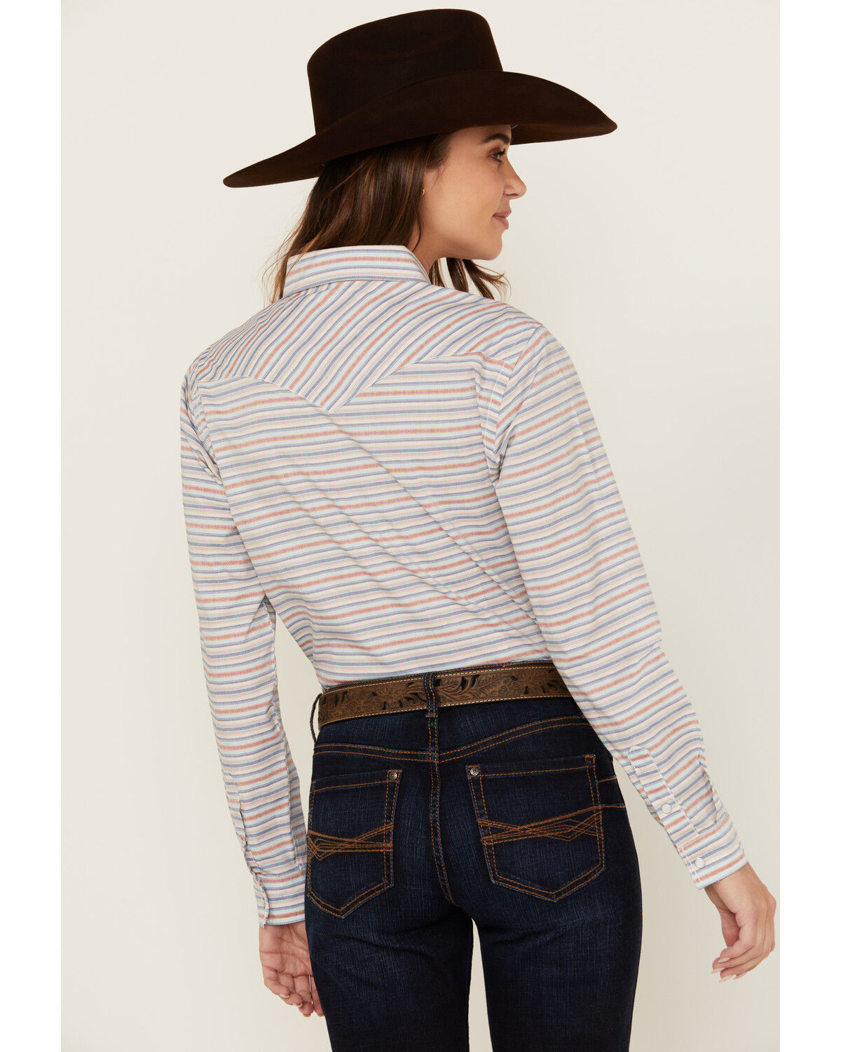 Image #4 - Rough Stock by Panhandle Women's Striped Long Sleeve Pearl Snap Western Shirt, Multi, hi-res