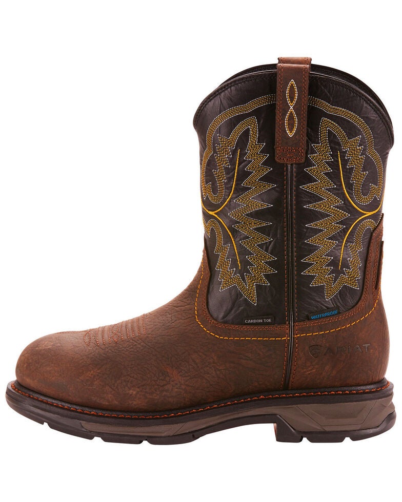 Ariat Men's Dark Brown Waterproof Workhog XT PullOn Boots Carbon Toe