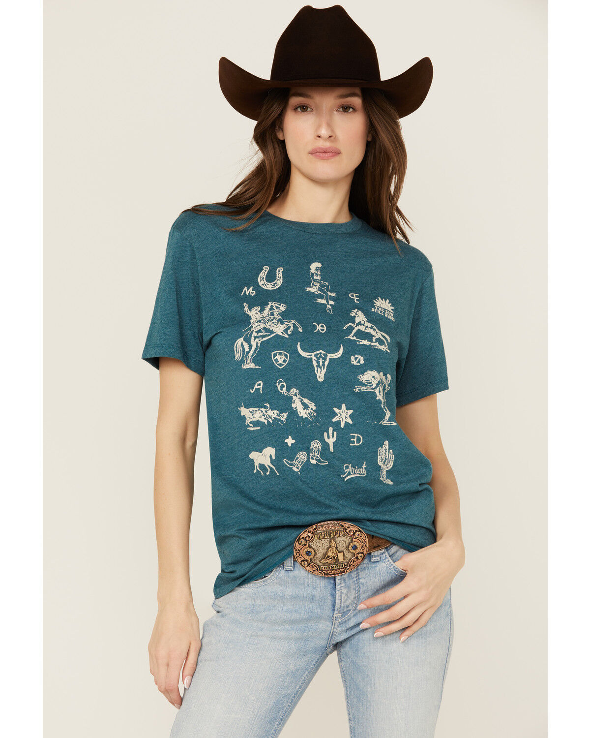 Image #1 - Ariat Women's' Brands Sketchpad Short Sleeve Graphic Tee, Blue, hi-res