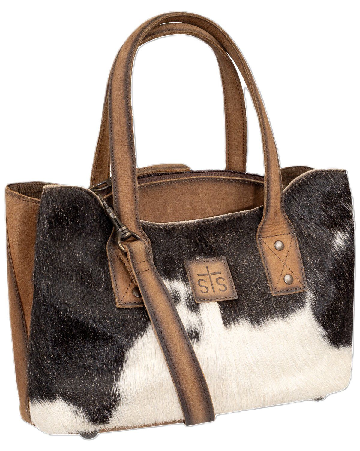 Image #1 - STS Ranchwear by Carroll Women's Cowhide Josie Satchel, Black/white, hi-res