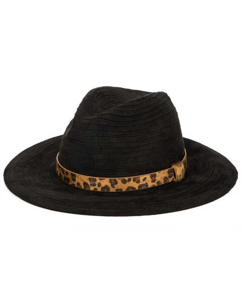 Image #1 - San Diego Hat Company Women's Leopard Band Fedora , Black, hi-res