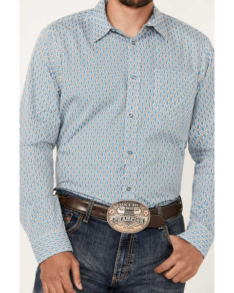 Image #3 - Gibson Trading Co Men's Bullseye Geo Print Long Sleeve Button-Down Western Shirt , Light Blue, hi-res
