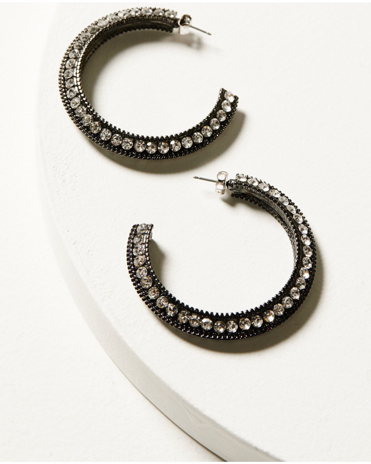 Image #1 - Wonderwest Women's Shimmer Hoop Earrings, Pewter, hi-res