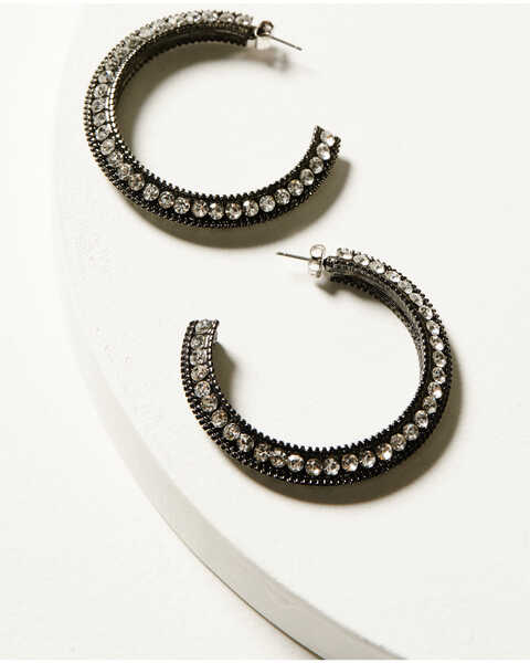 Image #1 - Wonderwest Women's Shimmer Hoop Earrings , Pewter, hi-res
