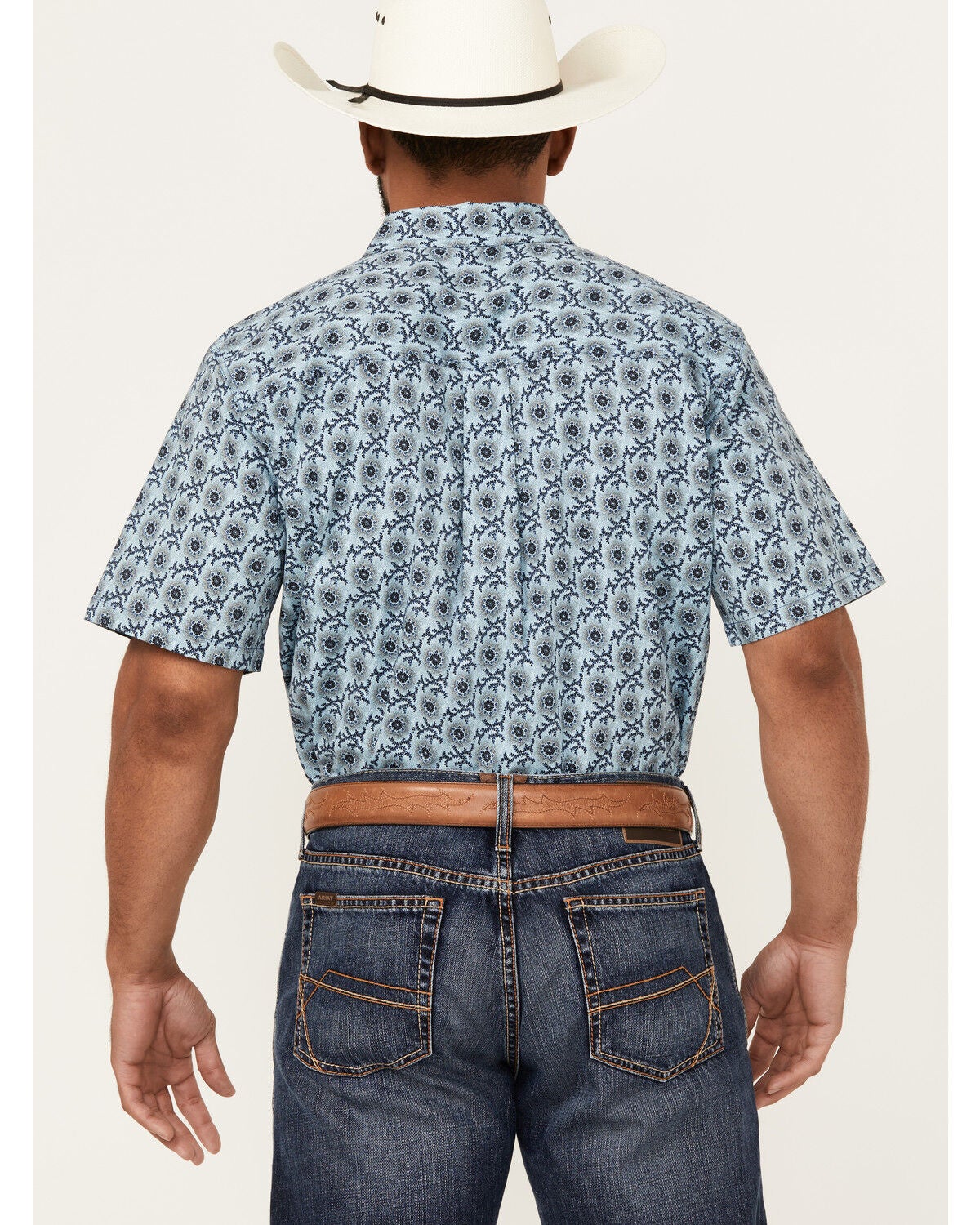Image #4 - Cody James Men's Sunny Day Floral Medallion Print Short Sleeve Button-Down Stretch Western Shirt, Light Blue, hi-res