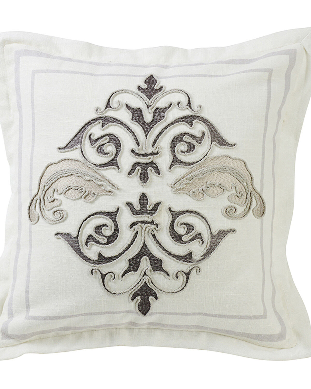 Image #1 - HiEnd Accents Charlotte Square Flanged and Outlined Embroidered Pillow, Cream, hi-res