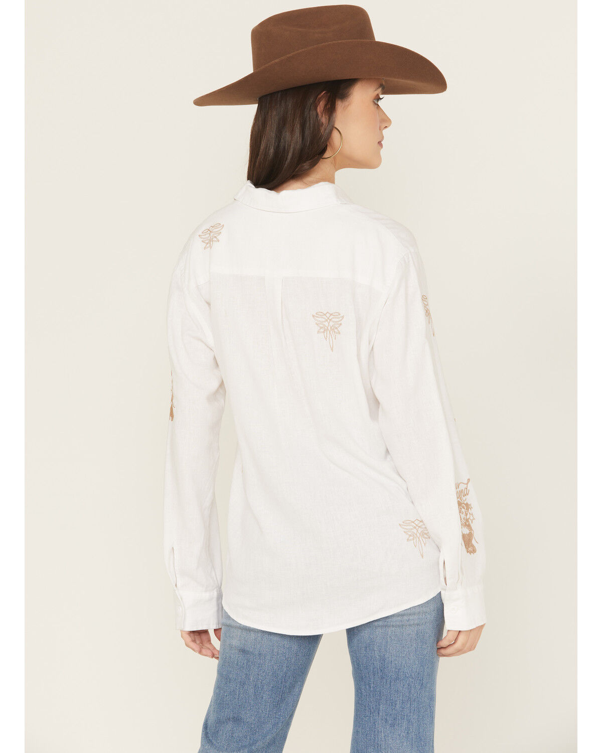 Image #4 - Blue B Women's Western Embroidered Long Sleeve Button-Down Western Shirt, Off White, hi-res