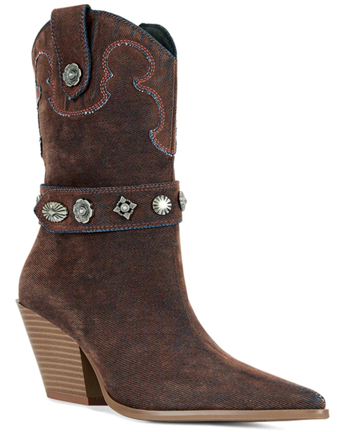Azalea Wang Women's Neith Western Booties - Round Toe, Orange, hi-res