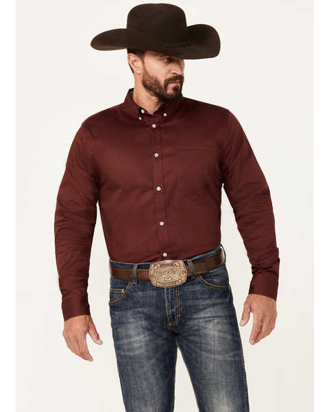 Image #1 - Cody James Men's Basic Twill Long Sleeve Button-Down Performance Western Shirt, Wine, hi-res