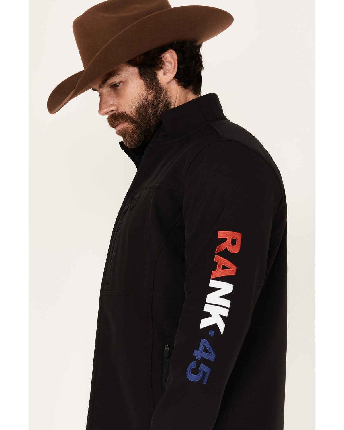 RANK 45® Men's American Flag Logo Softshell Jacket, Black