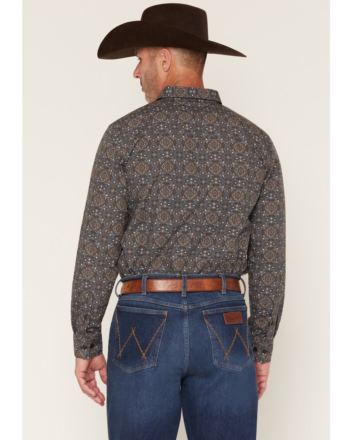 Image #4 - Gibson Trading Co Men's After Hours Medallion Print Long Sleeve Button-Down Western Shirt, Navy, hi-res