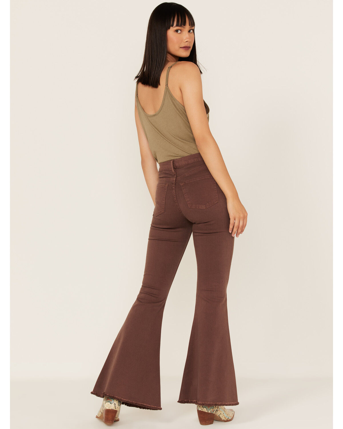Image #3 - Sneak Peek Women's High Rise Distressed Flare Jeans, Brown, hi-res