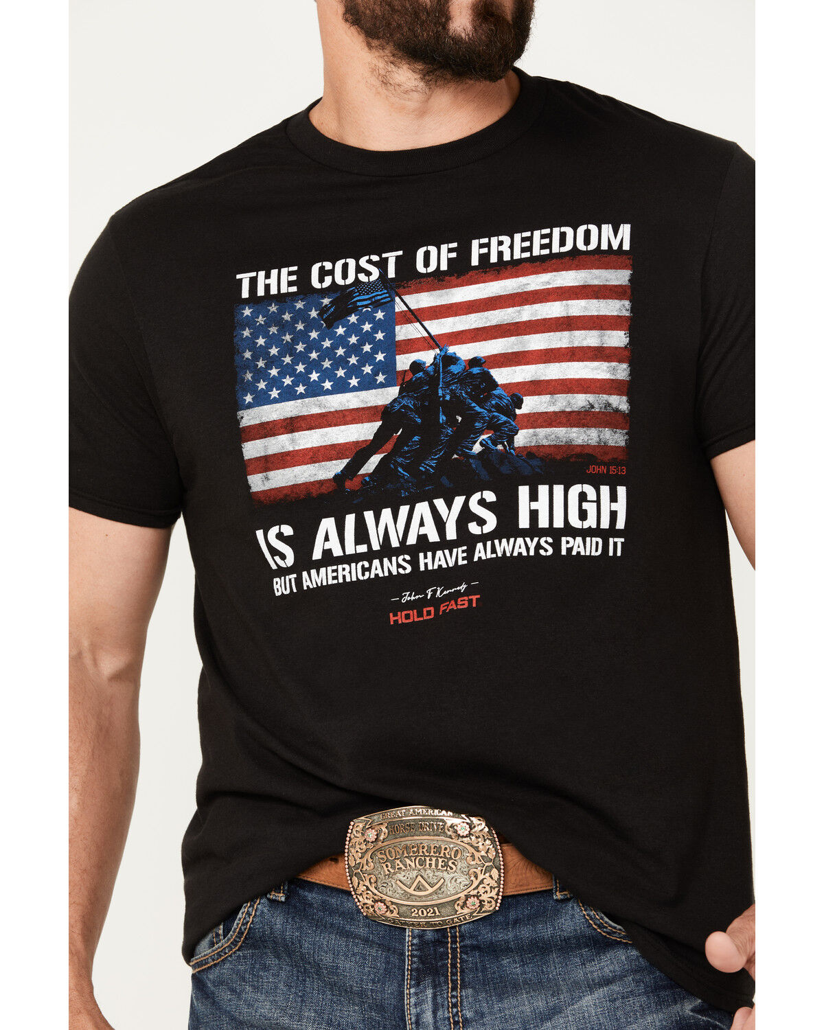 Image #2 - Kerusso Men's Hold Fast JFK Flag Short Sleeve Graphic T-Shirt, Black, hi-res
