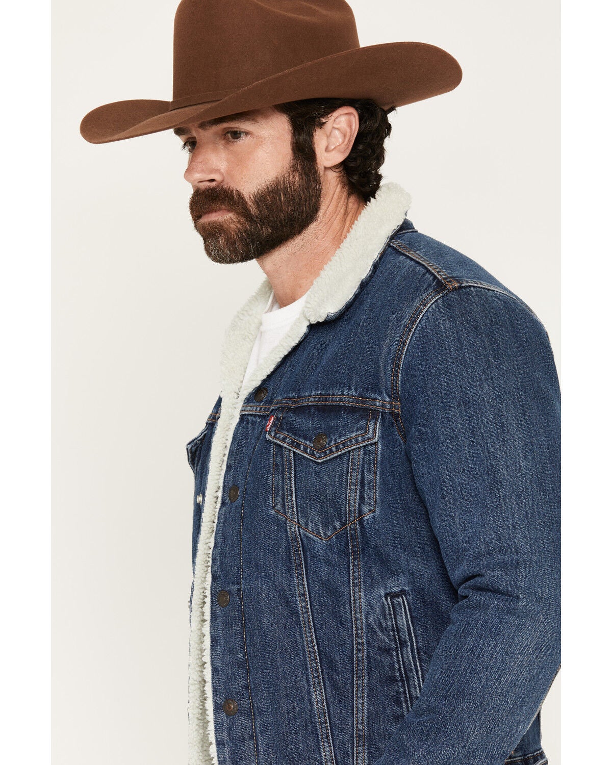Image #2 - Levi's Men's Dark Wash Sherpa Lined Snap Denim Jacket, Dark Wash, hi-res