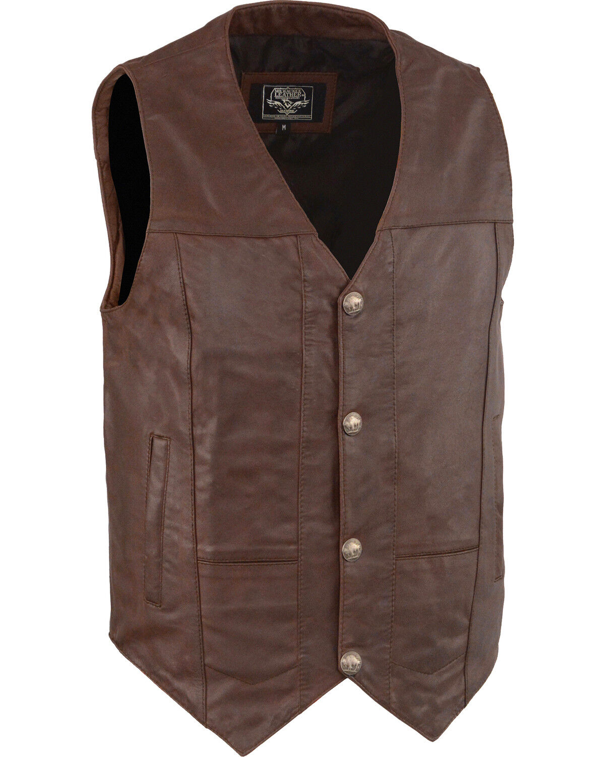 Image #1 - Milwaukee Leather Men's Western Plain Side Vest - Big - 5X, Brown, hi-res