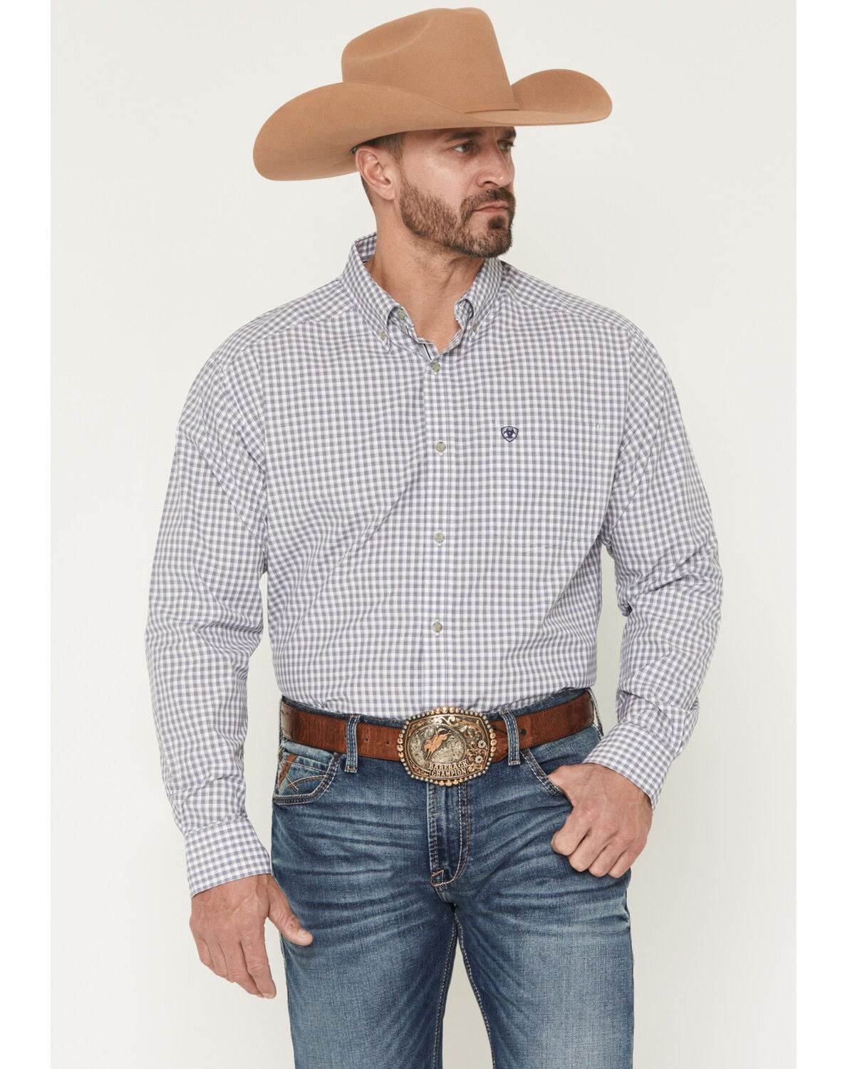 Image #1 - Ariat Men's Pro Series Blaire Plaid Print Long Sleeve Button-Down Western Shirt - Tall, Grey, hi-res
