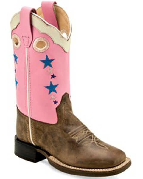 Image #1 - Old West Girls' Cactus Western Boots - Broad Square Toe, Pink, hi-res