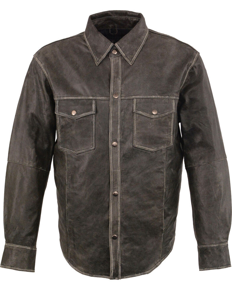 Milwaukee Leather Men's Grey Lightweight Leather Long Sleeve Western Shirt , Grey, hi-res