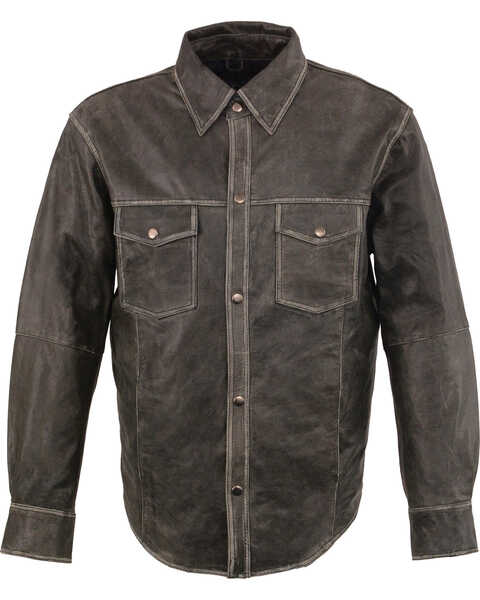 Milwaukee Leather Men's Lightweight Leather Long Sleeve Western Shirt , Grey, hi-res