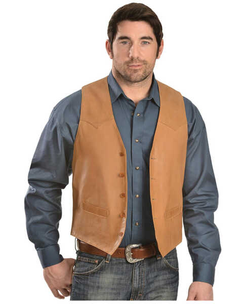 Image #1 - Scully Men's Lamb Leather Western Vest - Tall, Tan, hi-res