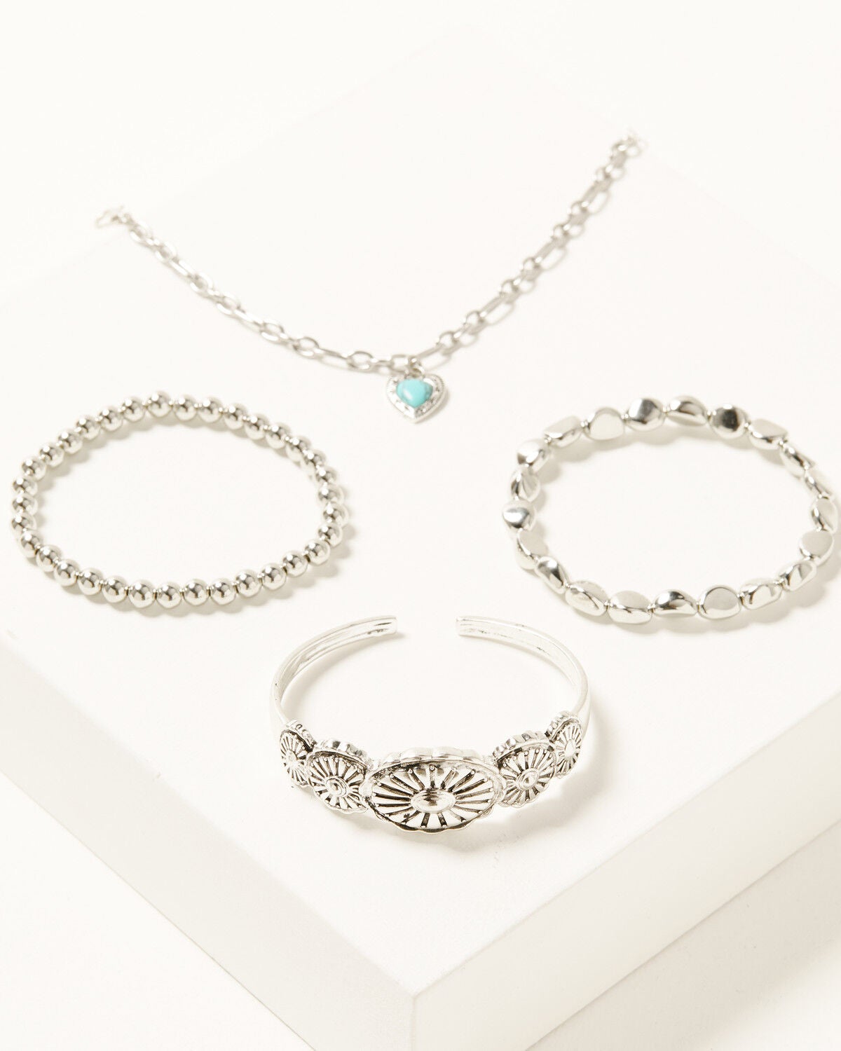 Shyanne Women's Western Cuff Mixed Media Bracelet Set - 4 Piece, Silver, hi-res