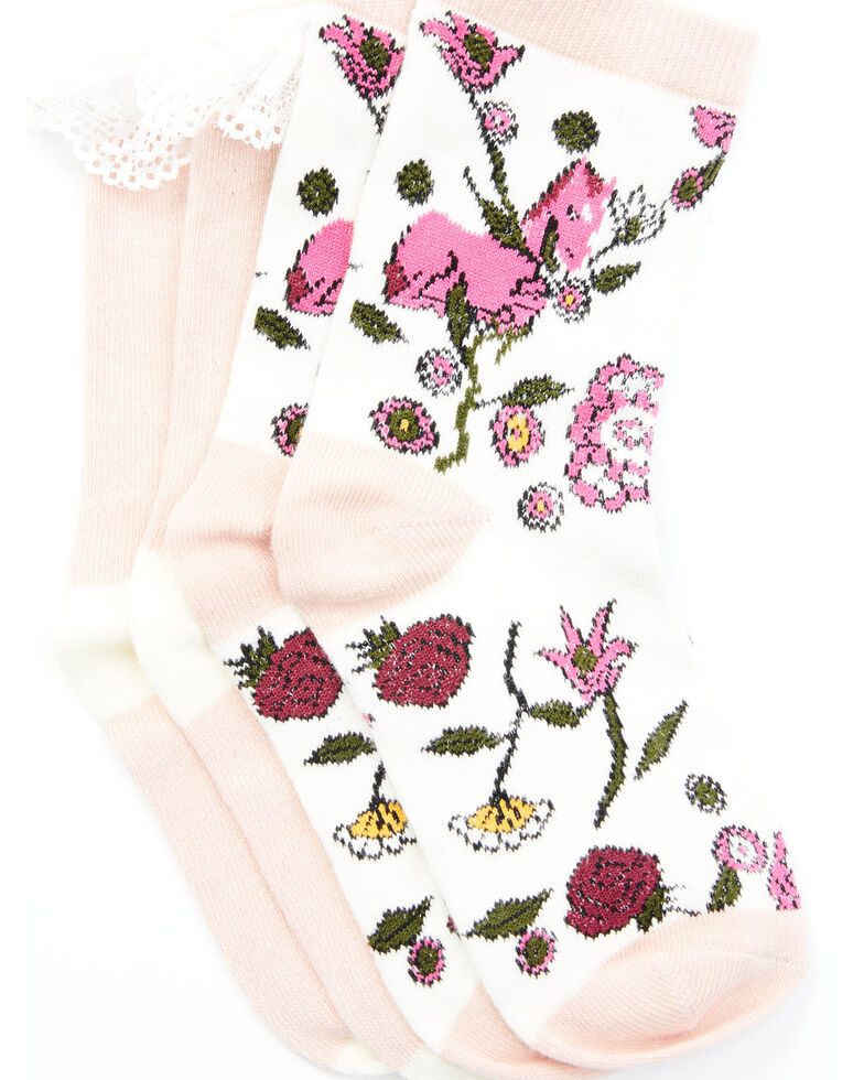 Shyanne Girls' Pointelle Floral Crew Socks - 2 Pack, Multi, hi-res