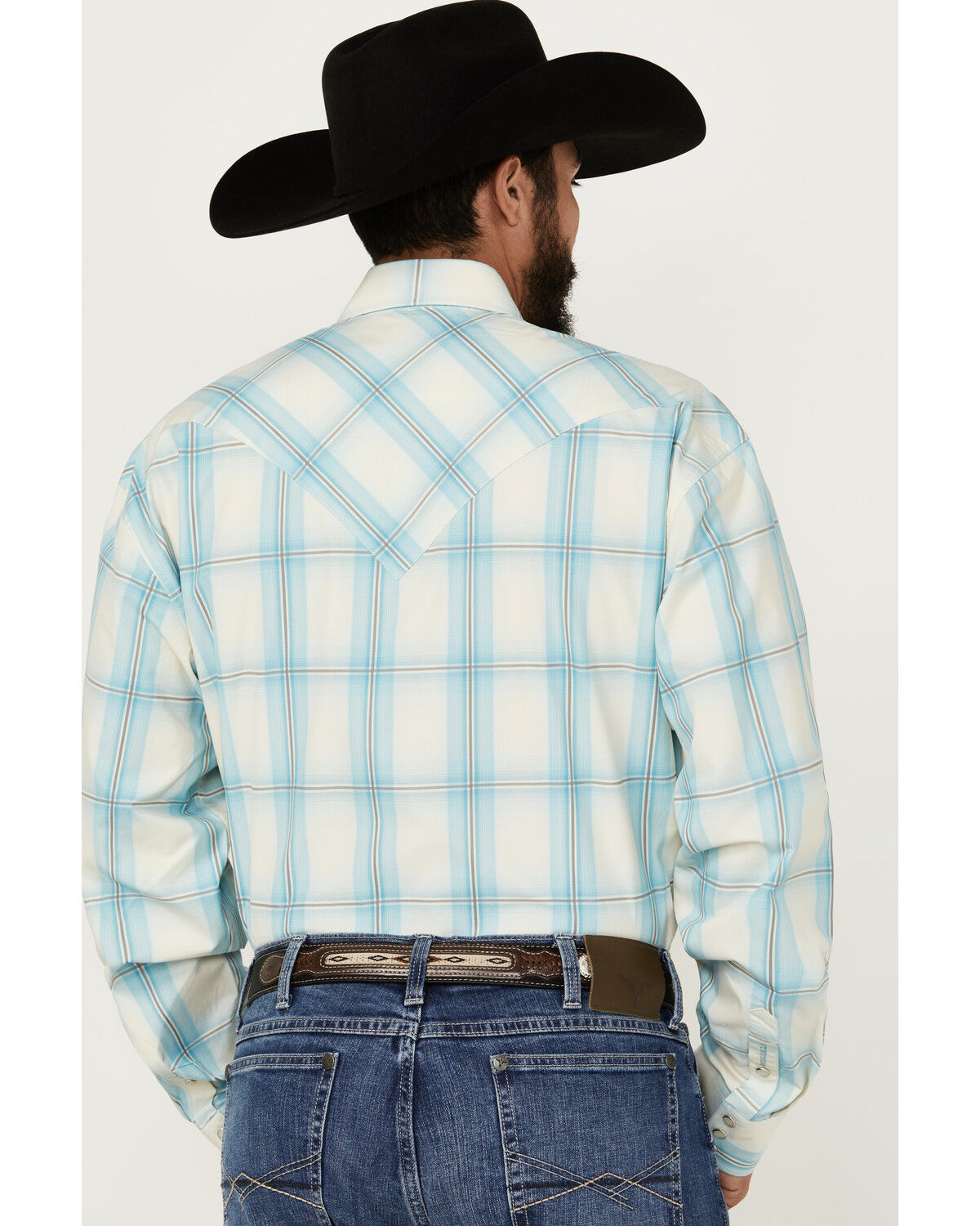 Image #4 - Stetson Men's Plaid Print Long Sleeve Pearl Snap Western Shirt, Turquoise, hi-res
