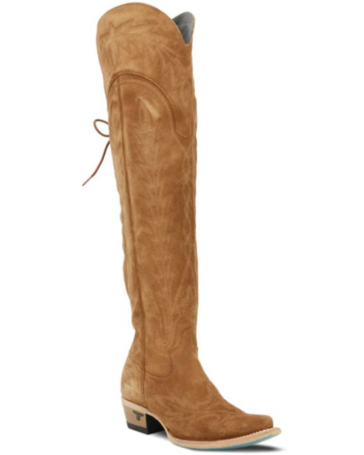 Image #1 - Lane Women's Lexington Suede Over The Corset Western Boots - Snip Toe, Caramel, hi-res