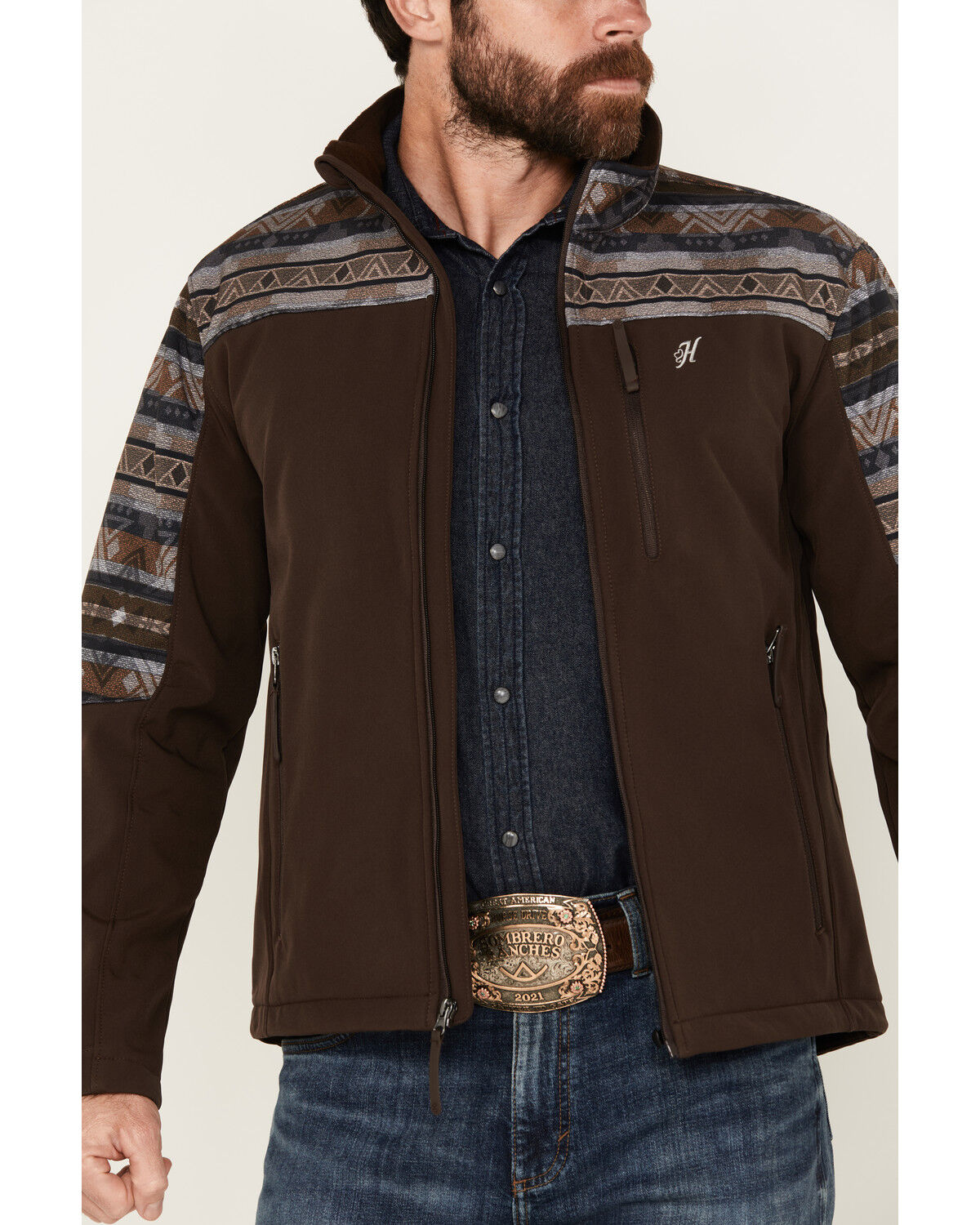 Image #3 - Hooey Men's Southwestern Print Softshell Jacket - Big, Brown, hi-res