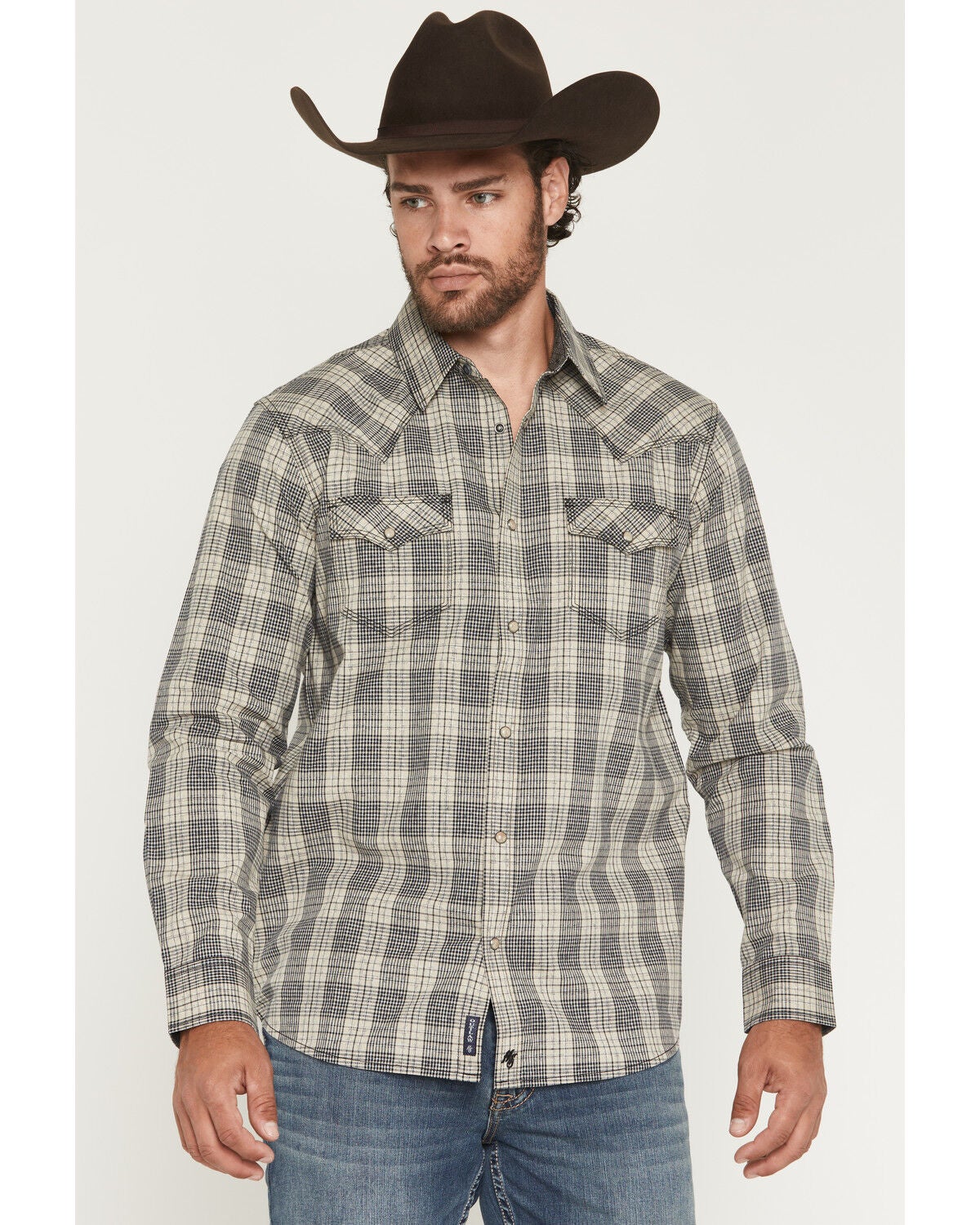Image #1 - Moonshine Spirit&reg; Men's Sand Collar Plaid Print Long Sleeve Snap Western Shirt, Tan, hi-res
