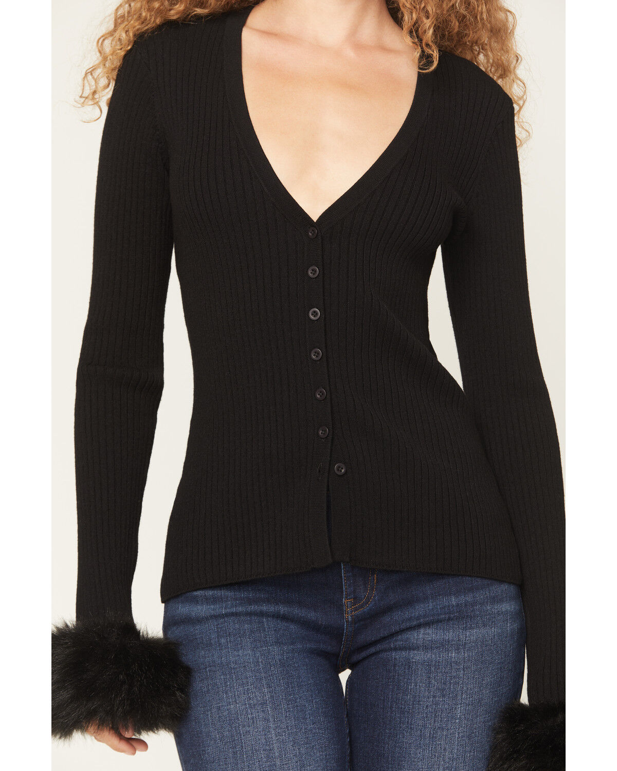Image #3 - Show Me Your Mumu Women's Fluff Trim Long Sleeve Top, Black, hi-res