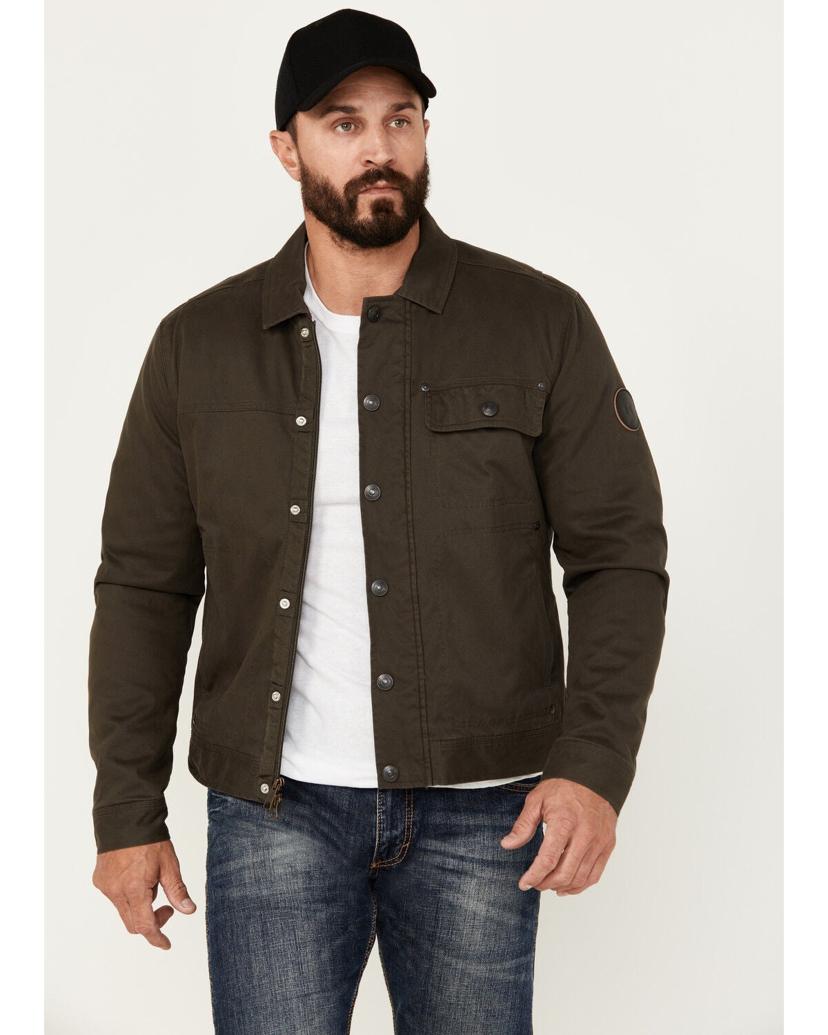 Brothers and Sons Men's Chambers Trucker Water Repellent Snap Zip Jacket, Dark Brown, hi-res