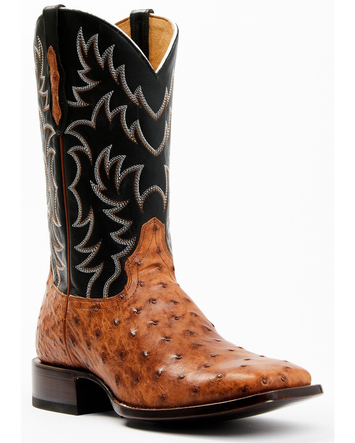 Cody James Men's Full Quill Cognac Ostrich Exotic Western Boots - Broad Square Toe, Black, hi-res