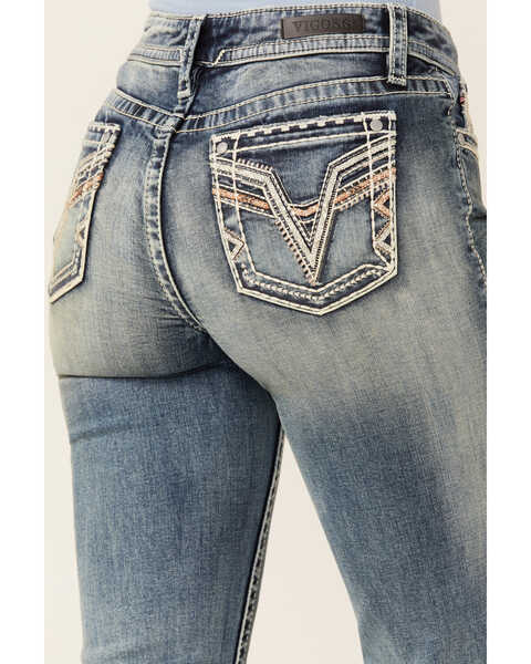 Vigoss Women's Mid Straight Vintage V-Pocket Denim Jeans, Blue, hi-res