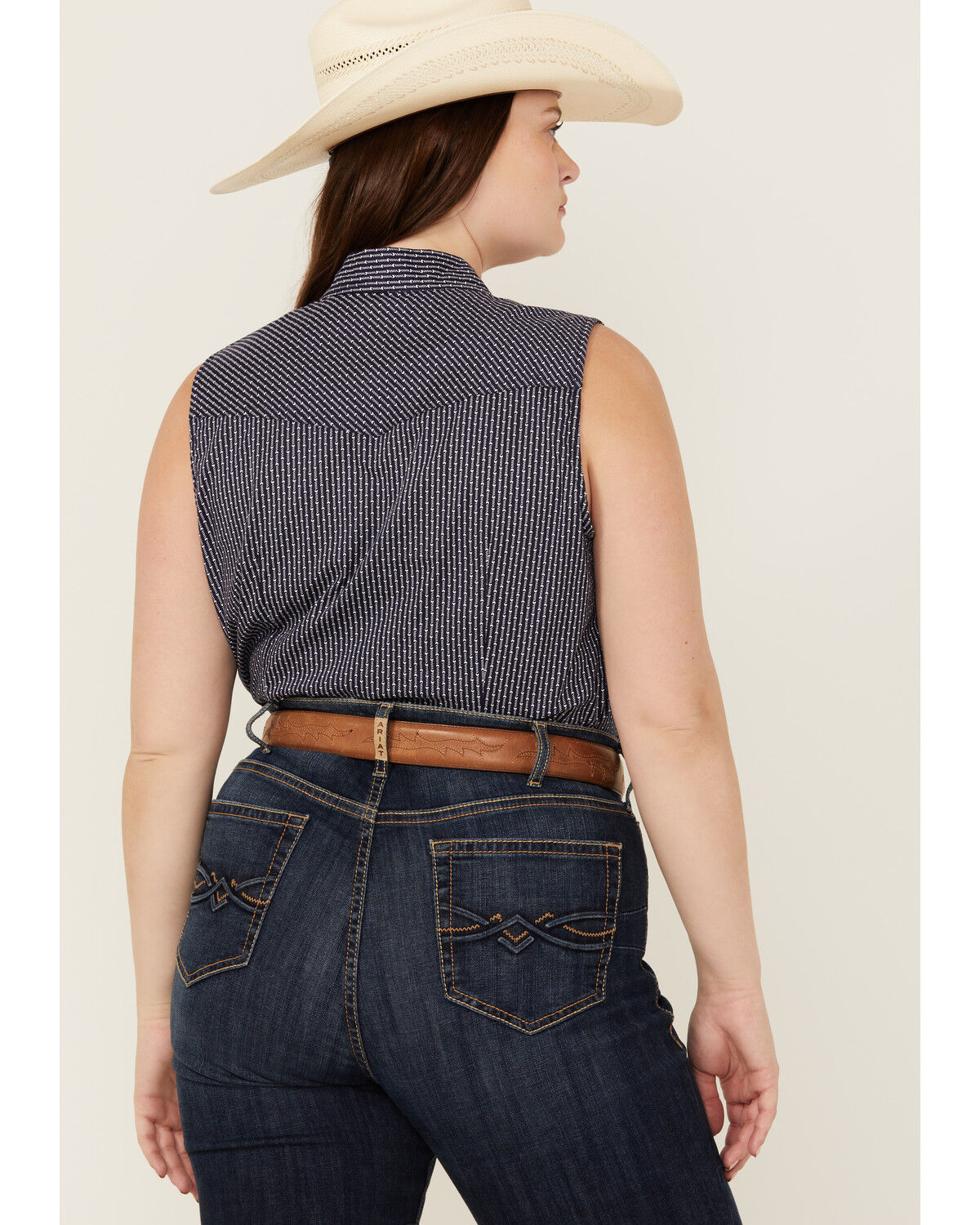 Image #4 - Roper Women's Amarillo Poplin Sleeveless Snap Western Shirt - Plus, Navy, hi-res