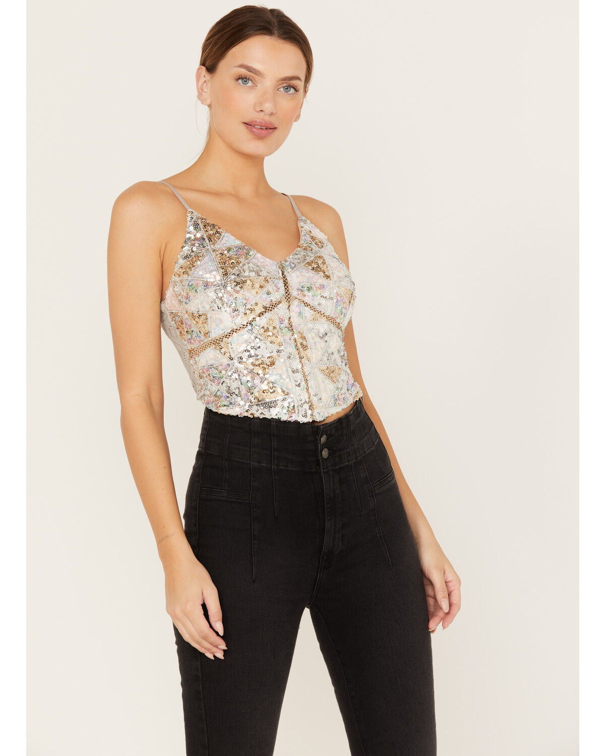 Image #1 - Miss Me Women's Sequin Cropped Tank Top, , hi-res